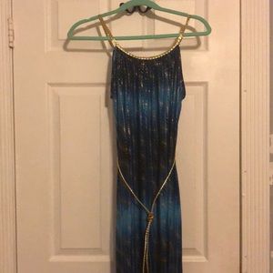 Blue and gold maxi dress